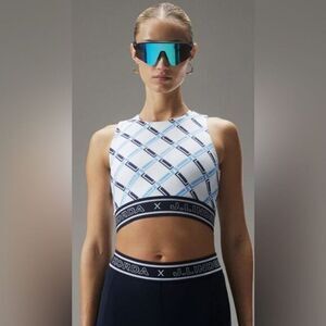NWT J. Lindeberg Nelly Korda Women's Blue and White Sports Top Crop Top - Size L